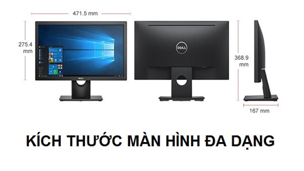 Kích thước màn hình máy tính Dell khá đa dạng